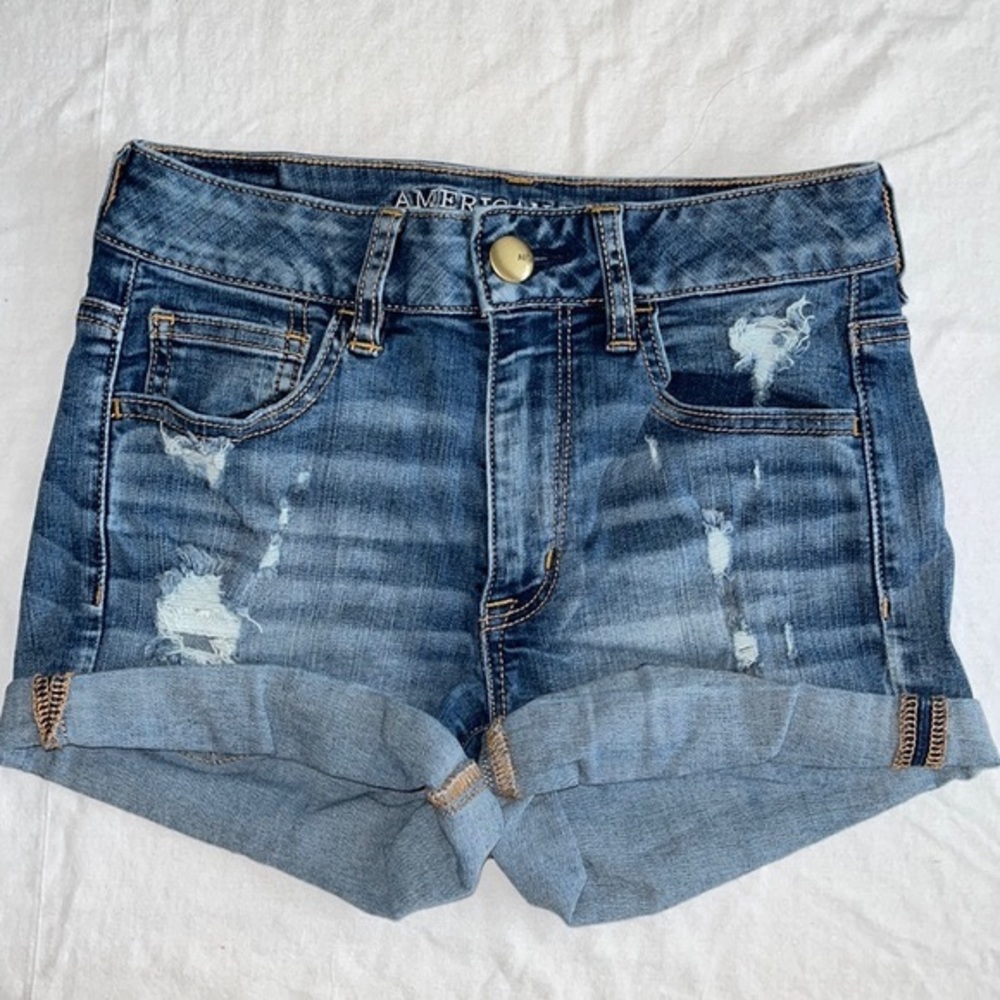 Vintage American Eagle Distressed Hi-Rise Denim Shortie Shorts size 2